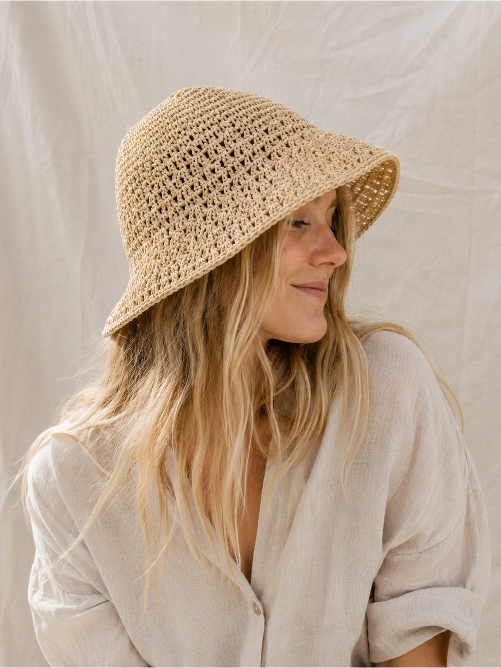 Crochet Bucket Hat in Cream